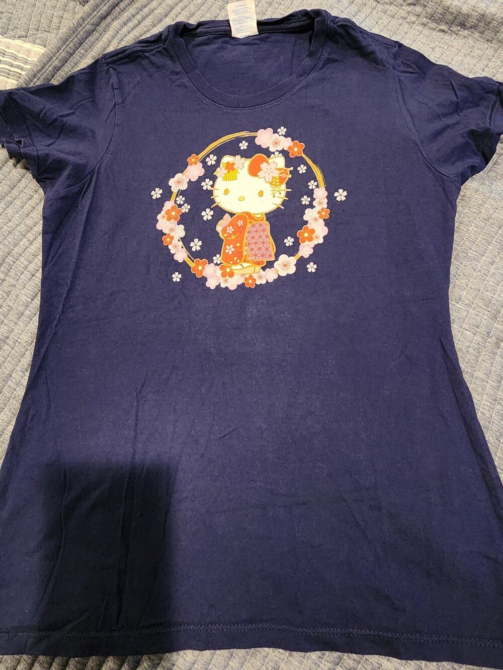 Hello Kitty Navy Short-Sleeve Japanese Cherry Blossom Graphic Tee Size S